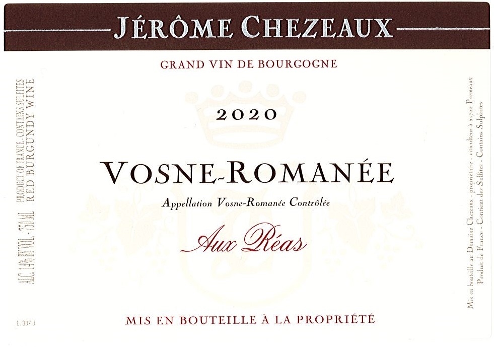 TABC label artwork for Jerome Chezeaux Vosne-Romanee Aux Reas