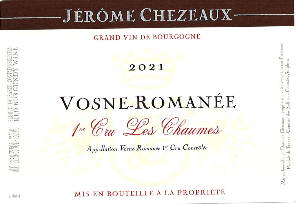 TABC label artwork for Jerome Chezeaux Vosne-Romanee 1er Cru Les Chaumes