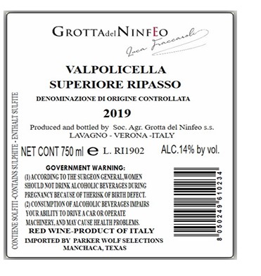 TABC label artwork for GROTTA DEL NINFEO VALPOLICELLA RIPASSO SUPERIORE