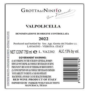 TABC label artwork for GROTTA DEL NINFEO VALPOLICELLA