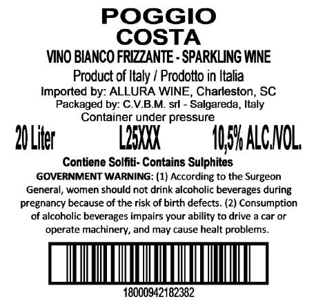 TABC label artwork for Poggio Costa Vino Bianco Frizzante KEG
