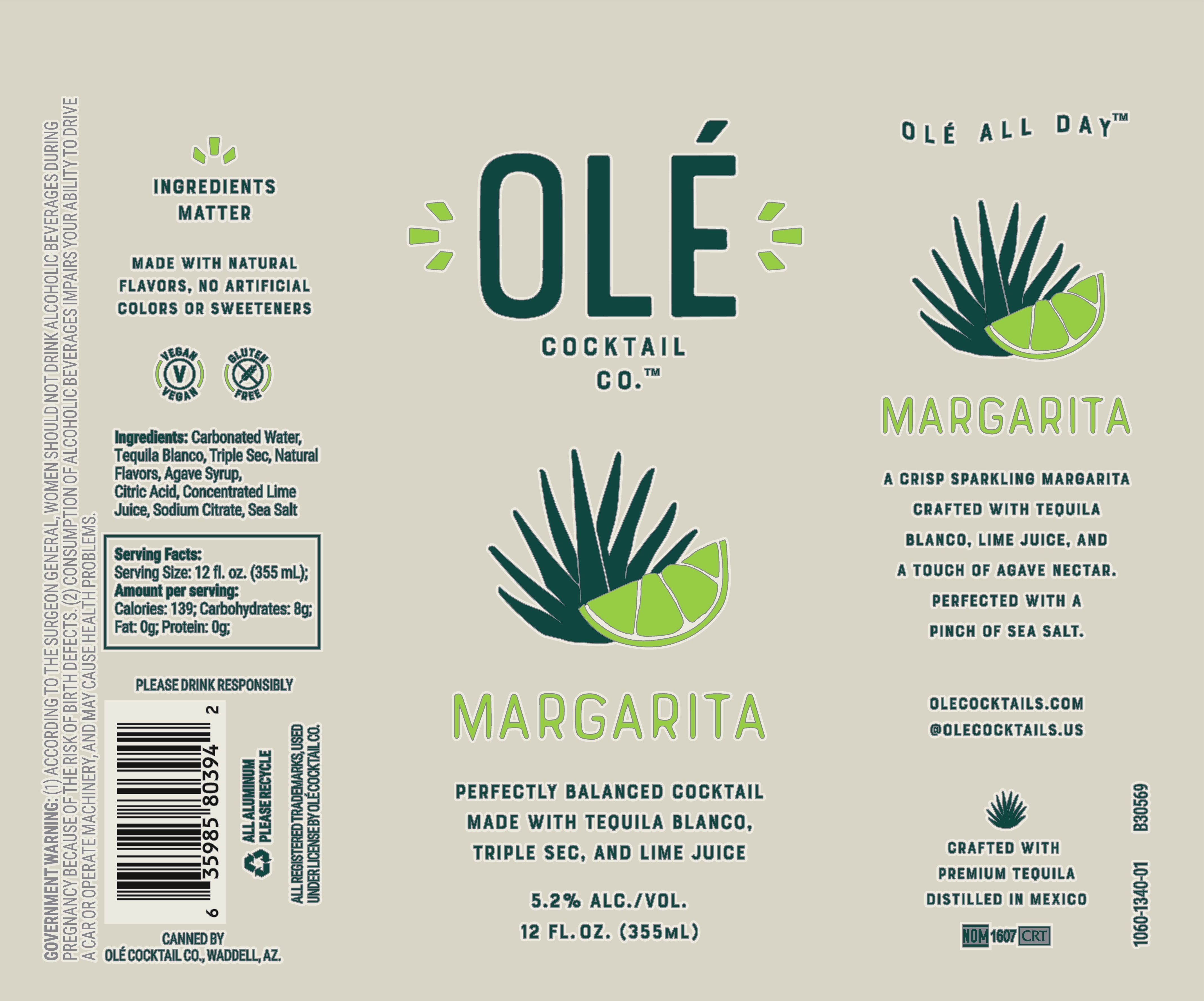 TABC label artwork for Ole Cocktail Co. Margarita