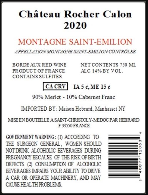 TABC label artwork for CHATEAU ROCHER CALON MONTAGNE- SAINT- EMILLION