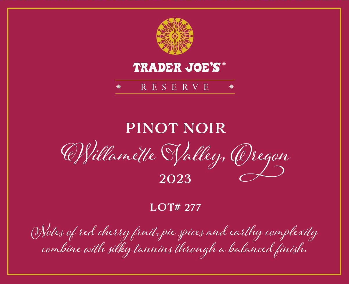 TABC label artwork for Trader Joes' Reserve Pinot Noir Lot# 277 Willamette Valley