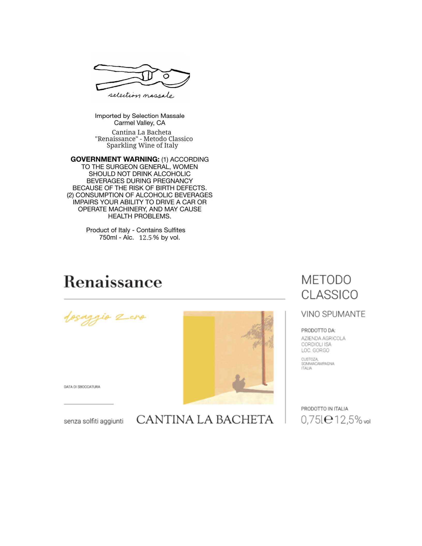 TABC label artwork for La Bacheta, Renaissance, Metodo Classico, Vino Spumante