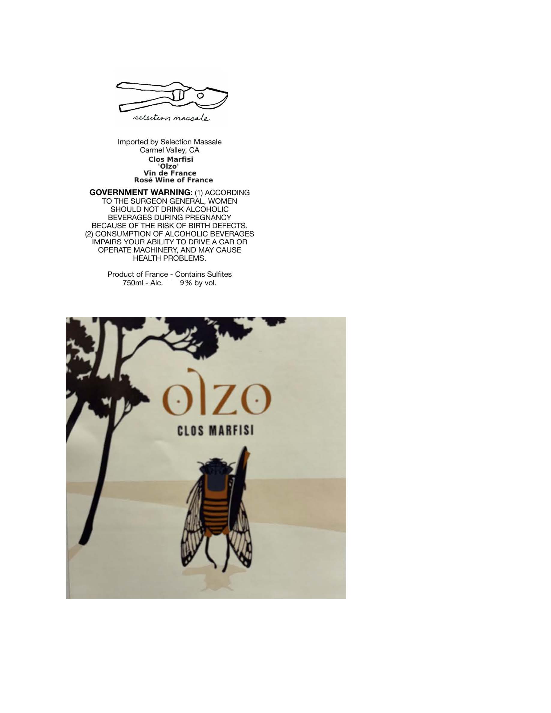 TABC label artwork for Clos Marfisi Olzo