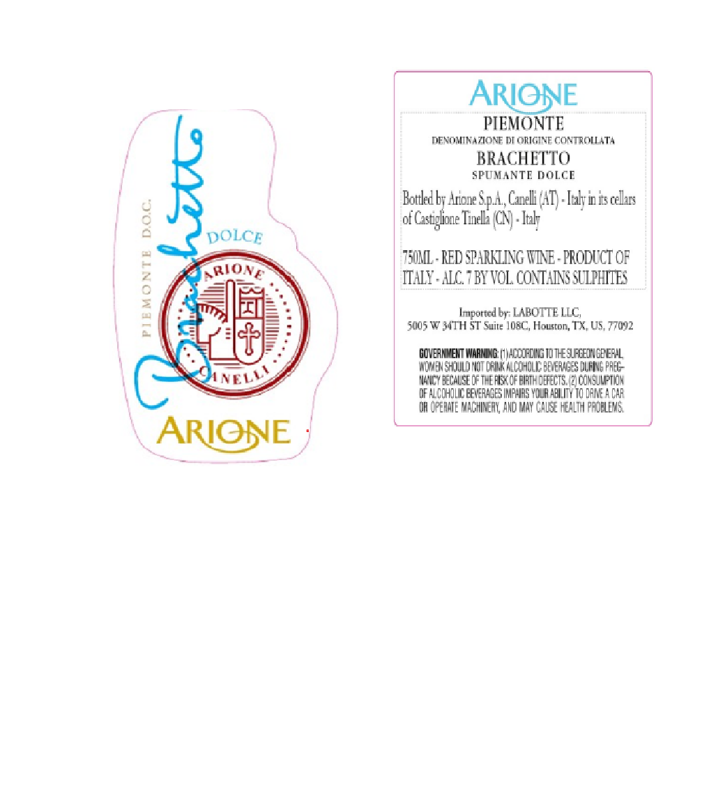 TABC label artwork for ARIONE PIEMONTE BRACHETTO