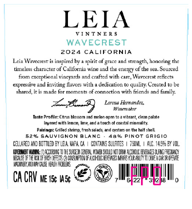 TABC label artwork for LEIA WAVECREST
