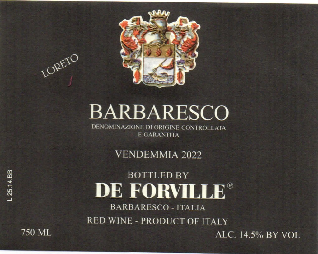 TABC label artwork for DeForville Loreto Barbaresco