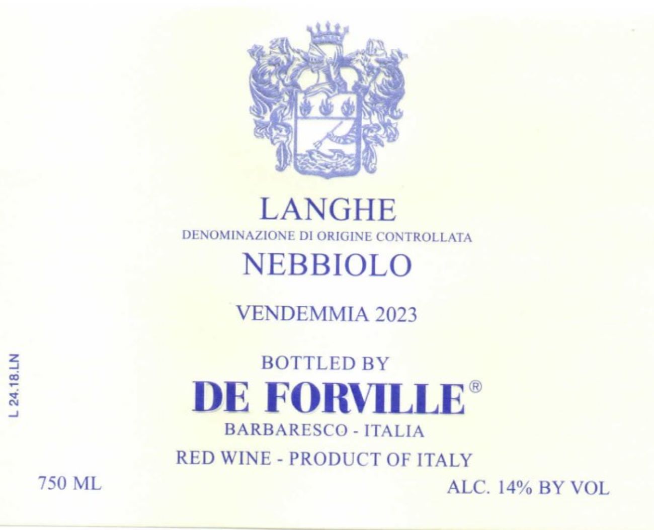 TABC label artwork for DeForville Langhe Nebbiolo