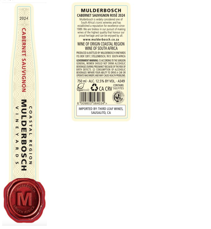 TABC label artwork for Mulderbosch Cabernet Sauvignon Rose Wine of Origin Coastal Region