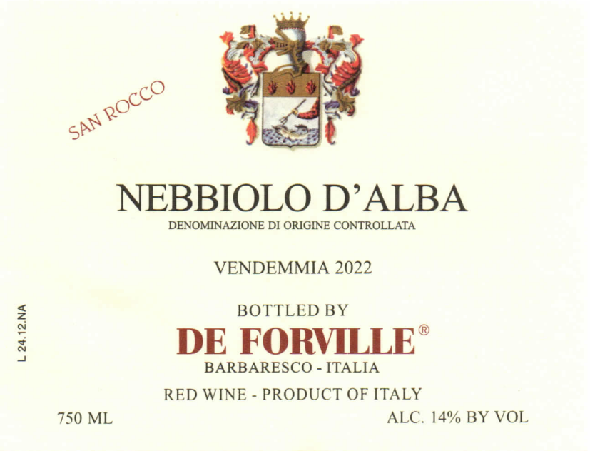 TABC label artwork for DeForville Nebbiolo d'Alba San Rocco
