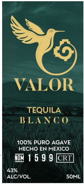 TABC label artwork for Valor Tequila Blanco 100% Puro Agave