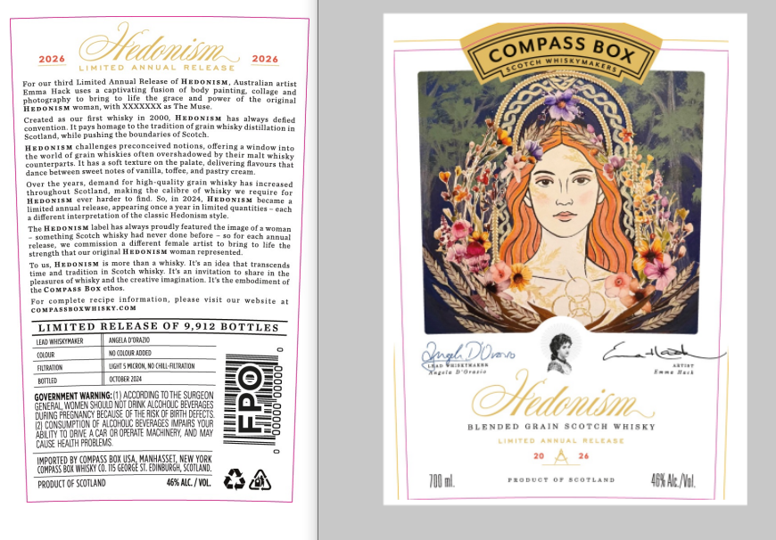 TABC label artwork for Compass Box Hedonism Blended Whiskey 2026