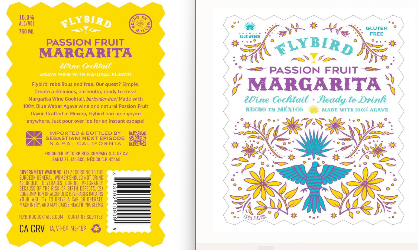 TABC label artwork for Flybird Passionfruit Margarita
