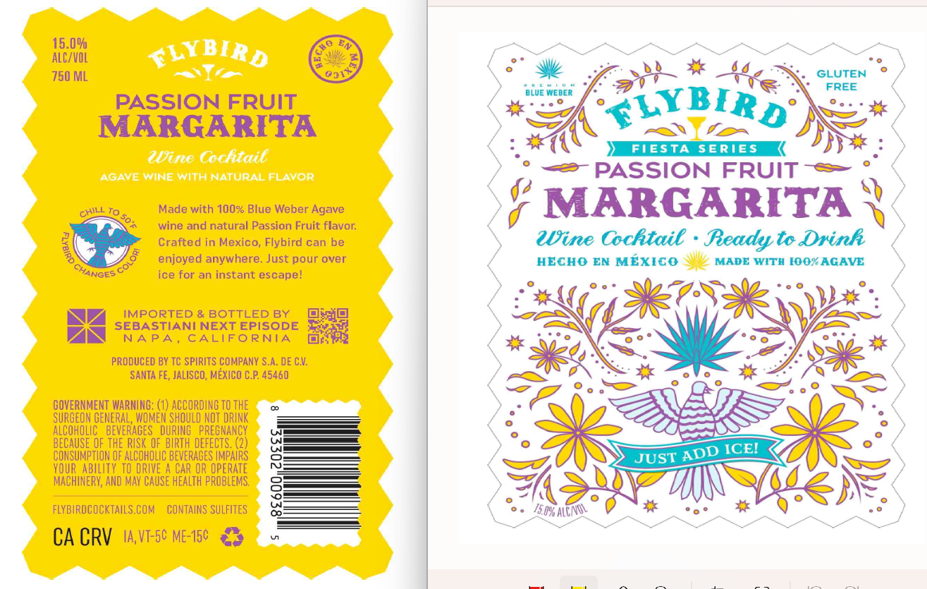 TABC label artwork for Flybird Passionfruit Margarita