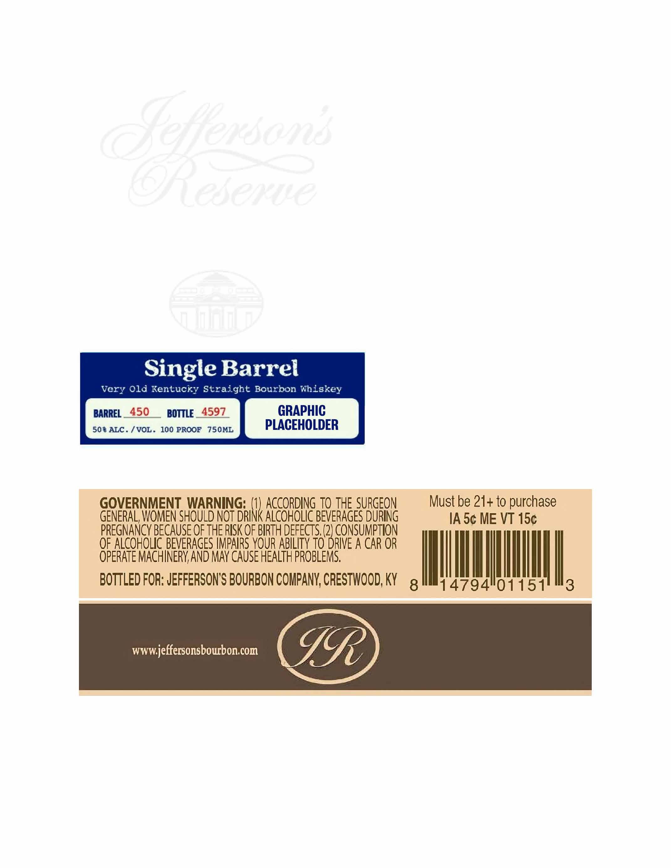 TABC label artwork for Jefferson's Reserve Single Barrel