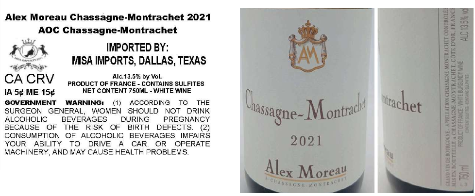 TABC label artwork for ALEX MOREAU CHASSAGNE-MONTRACHET