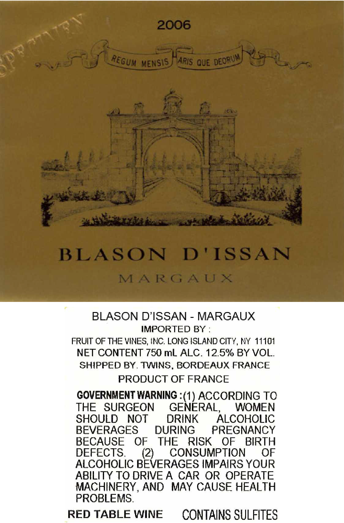 TABC label artwork for Blason d'Issan Margaux