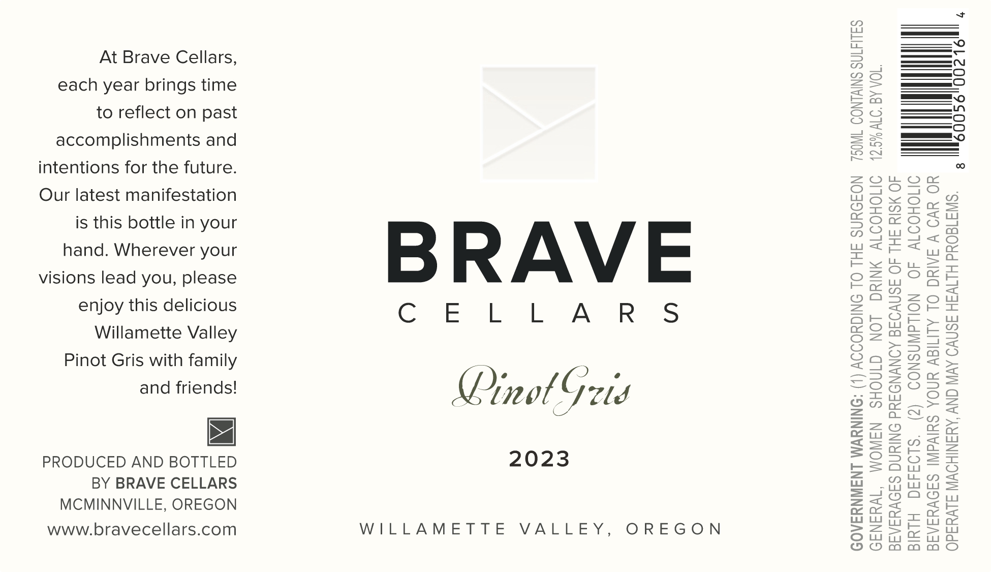 TABC label artwork for Brave Cellars Pinot Gris
