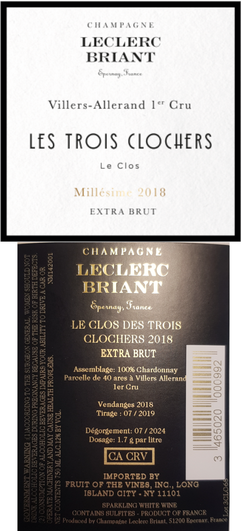 TABC label artwork for Leclerc Briant Le Clos des Trois Clochers Champagne