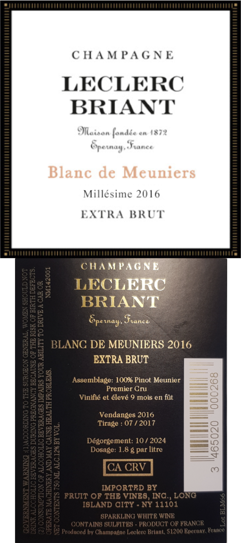 TABC label artwork for Leclerc Briant Blanc de Meuniers Champagne
