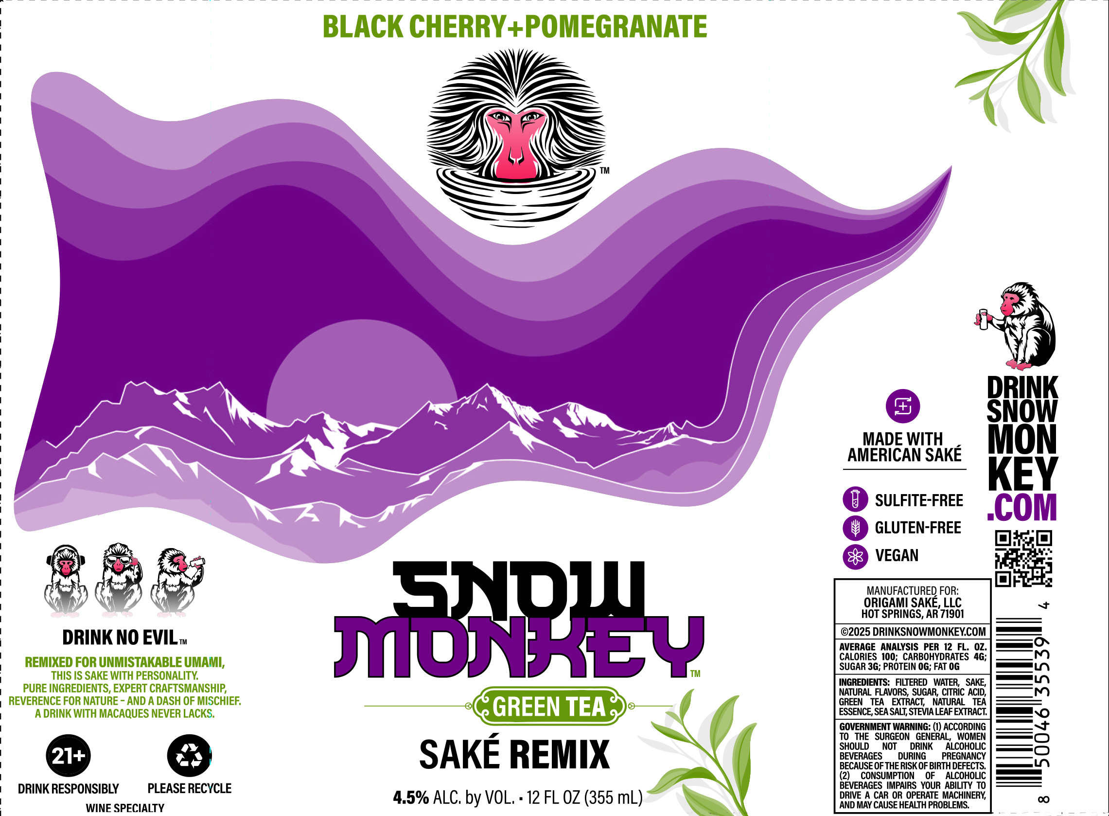 TABC label artwork for Snow Monkey Black Cherry + Pomegranate