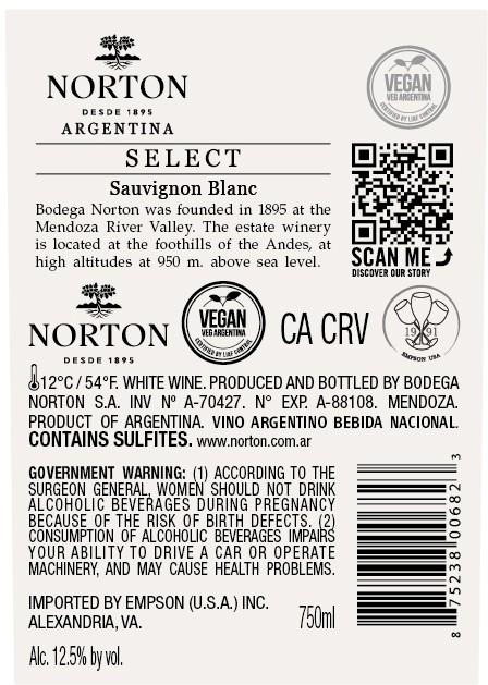 TABC label artwork for NORTON BARREL SELECT SAUVIGNON BLANC