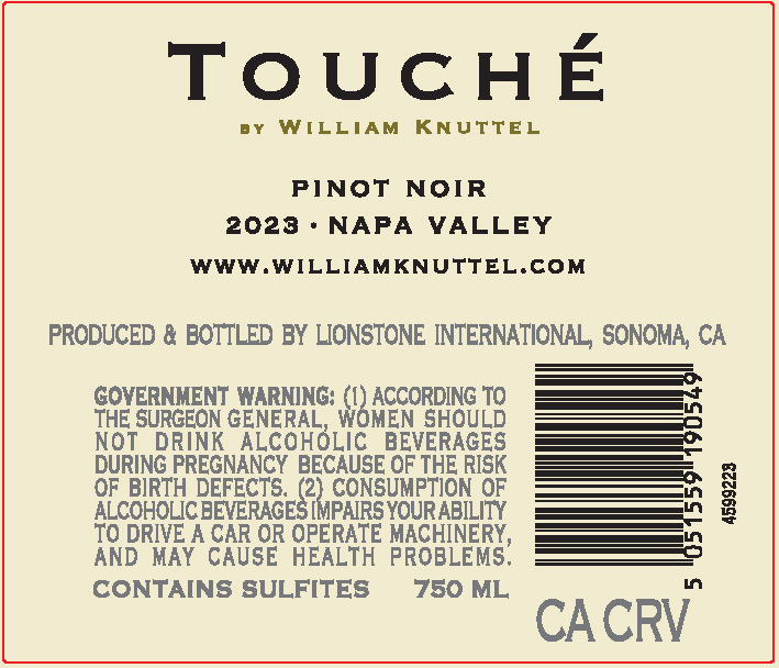 TABC label artwork for Touche by William Knuttel Pinot Noir, Napa Valley