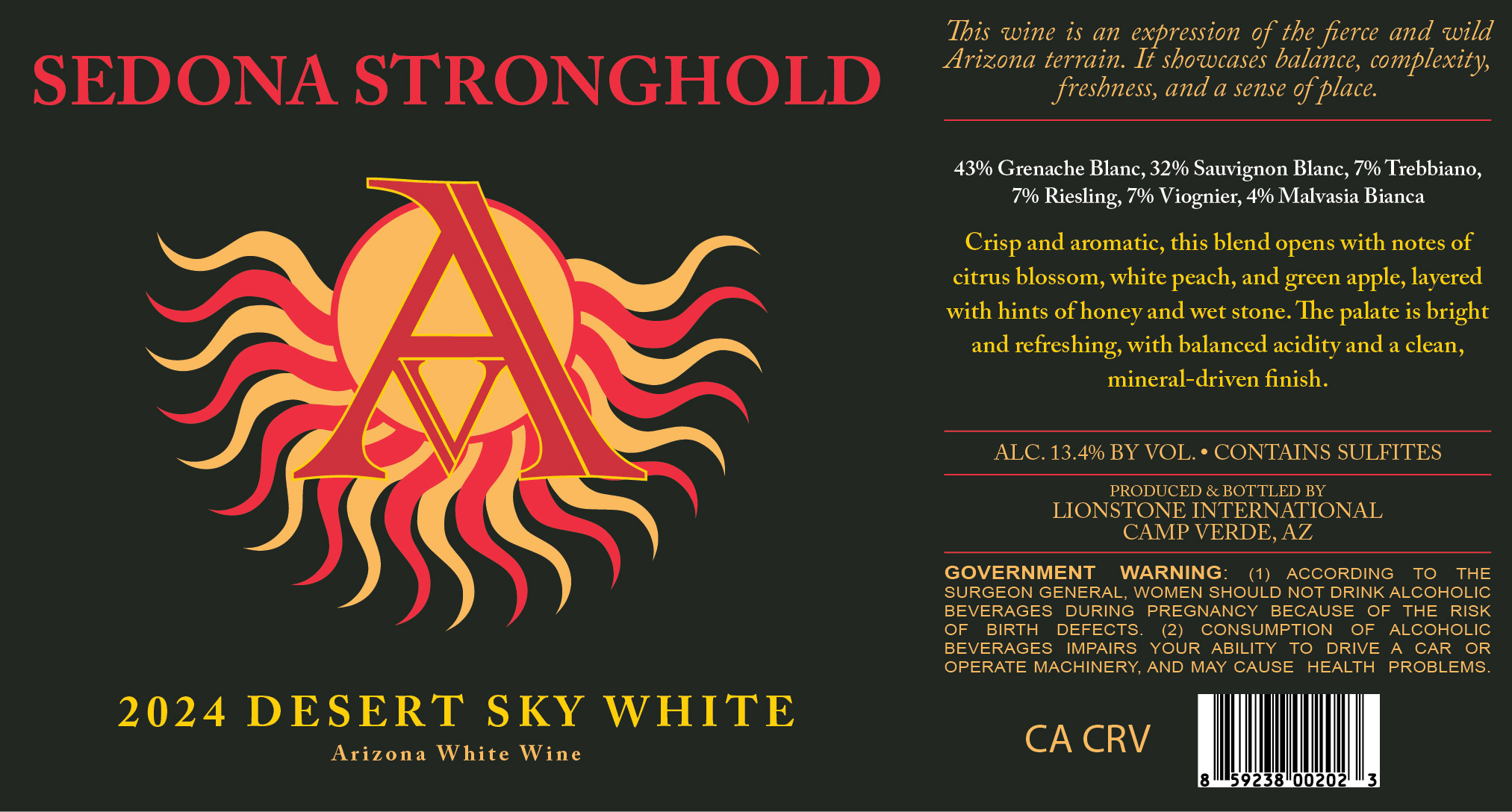 TABC label artwork for SEDONA STRONGHOLD DESERT SKY WHITE