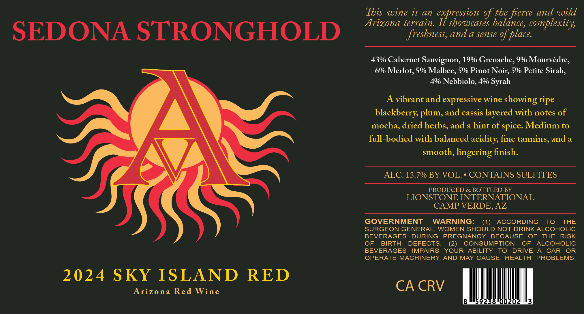 TABC label artwork for SEDONA STRONGHOLD SKY ISLAND RED
