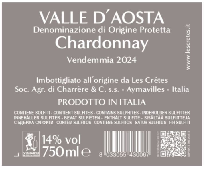 TABC label artwork for LES CRETES  CHARDONNAY VALLE D'AOSTA
