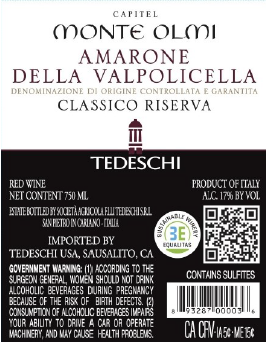 TABC label artwork for Tedeschi Capitel Monte Olmi Amarone Della Valpolicella Red