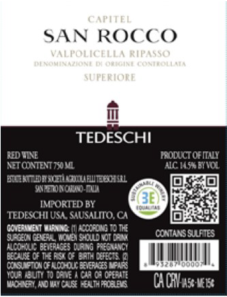 TABC label artwork for Tedeschi Capitel San Rocco Valpolicella Ripasso Red