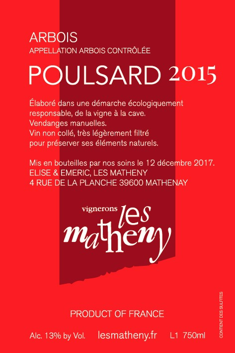 TABC label artwork for Vignerons Les Matheny Arbois Rouge Poulsard