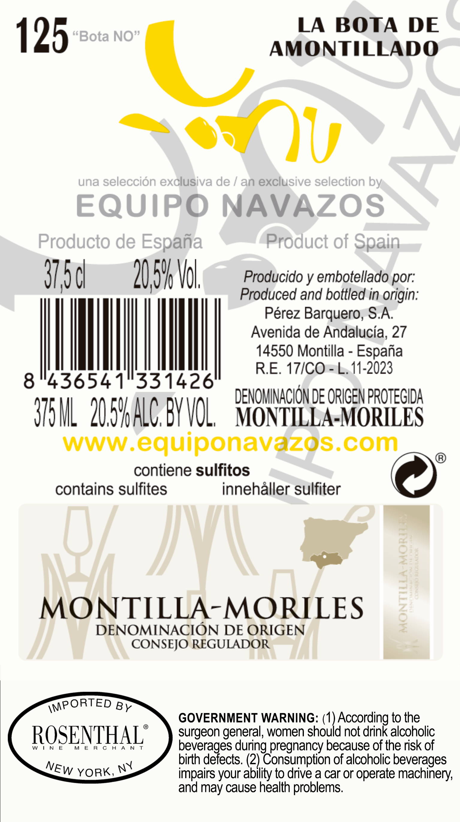 TABC label artwork for EQUIPO NAVAZOS BOTA NO MONTILLA-MORILES