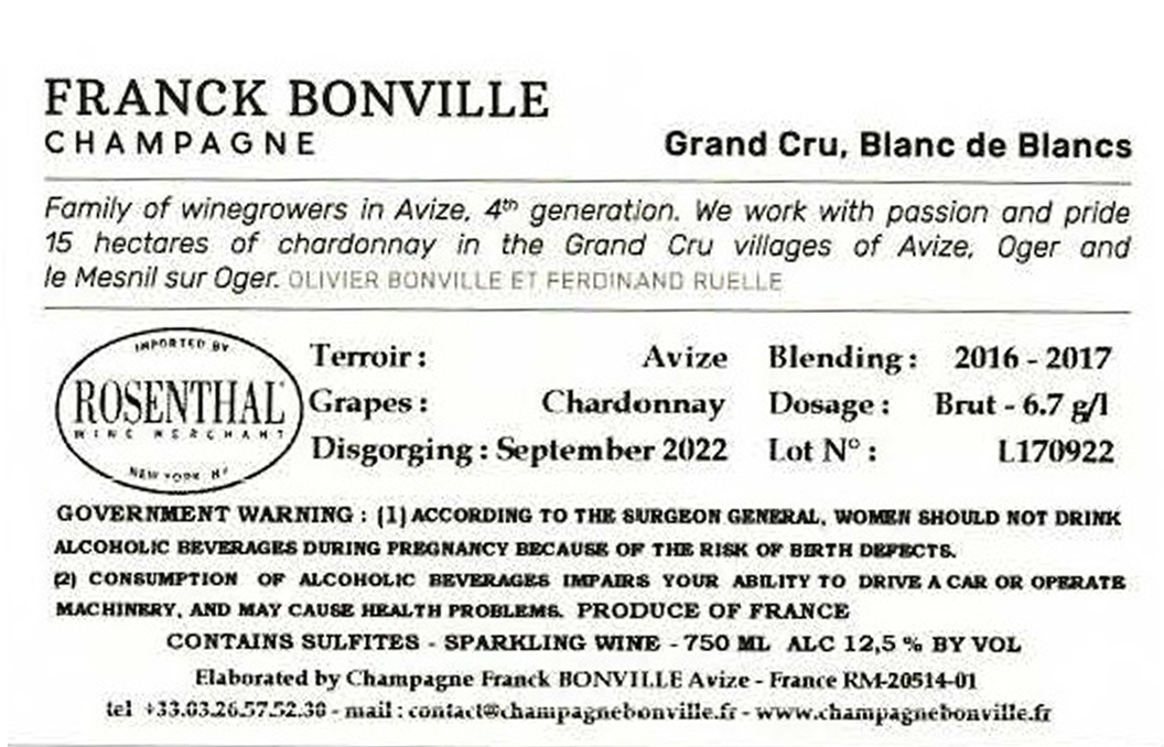 TABC label artwork for FRANCK BONVILLE UNISSON CHARDONNAY