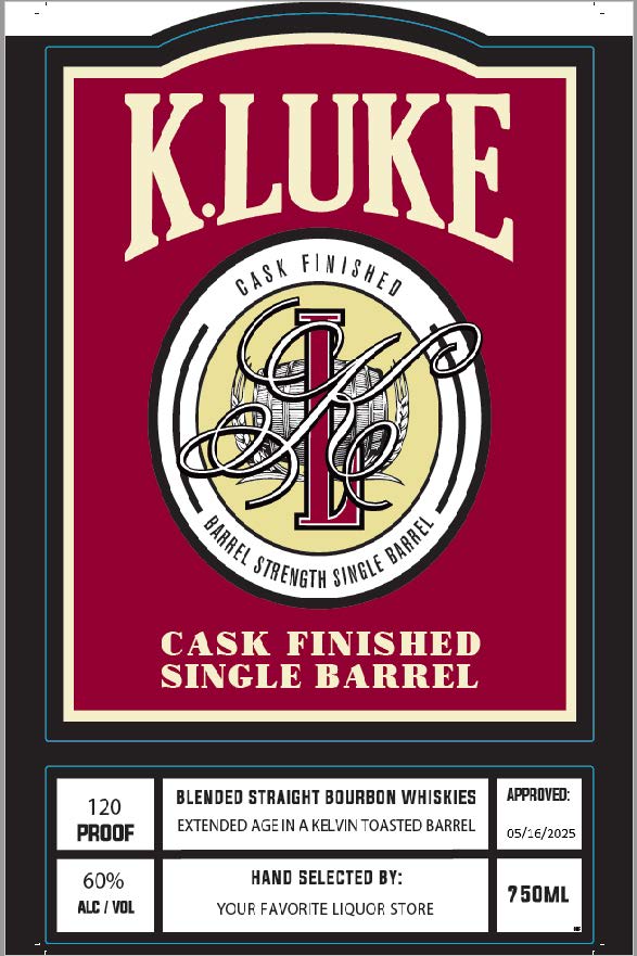 TABC label artwork for K.LUKE Extended Age Kelvin Toasted Barrel Cask Finished Bourbon Single Barrel