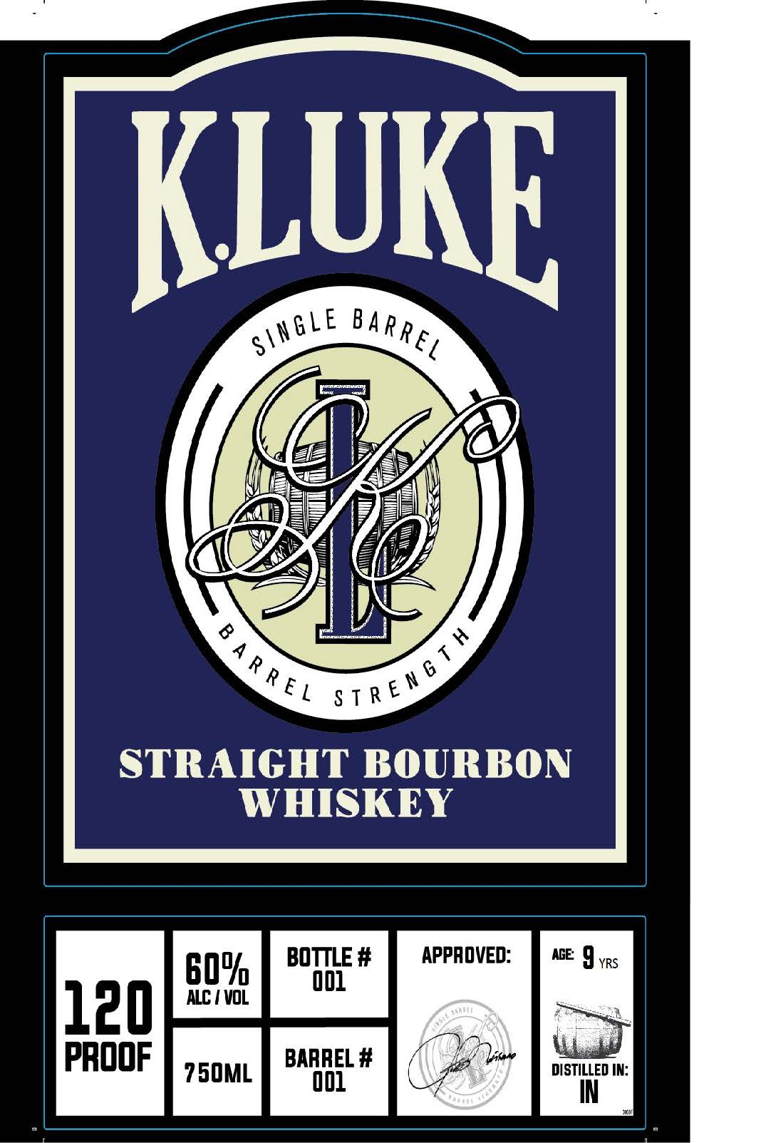 TABC label artwork for K.LUKE Single Barrel Bourbon Indiana