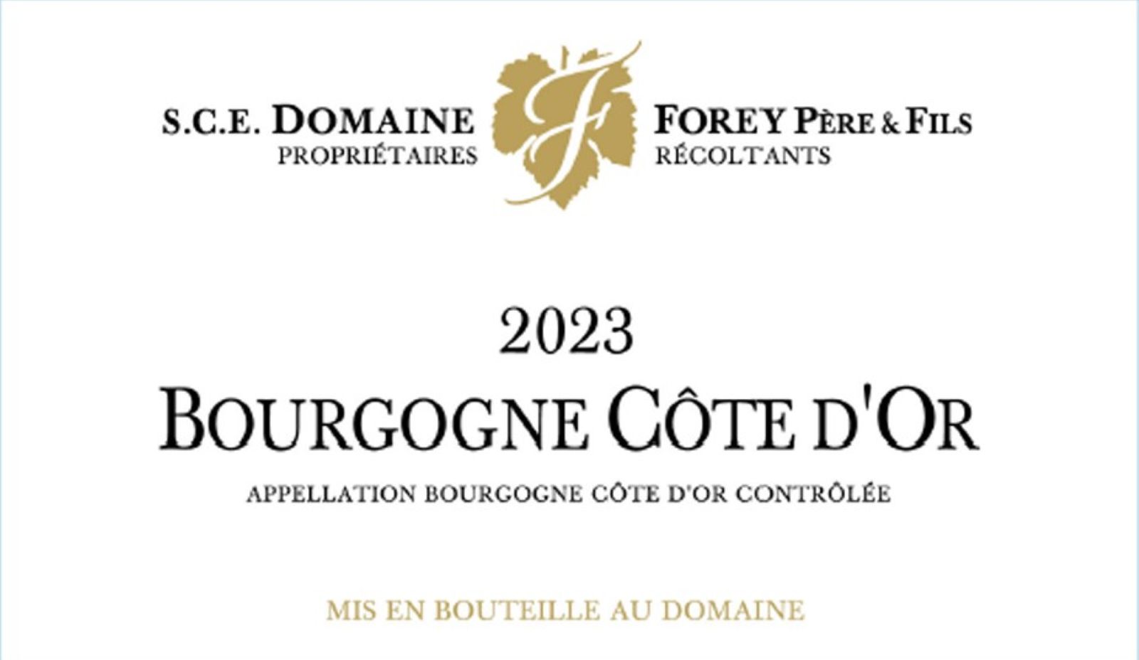 TABC label artwork for S.C.E. DOMAINE FOREY PERE & FILS BOURGOGNE COTE D'OR
