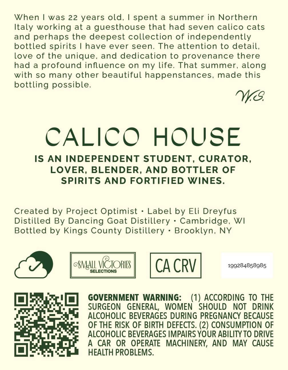 TABC label artwork for Calico House, Dancing Goat Distillery, Straight Bourbon
