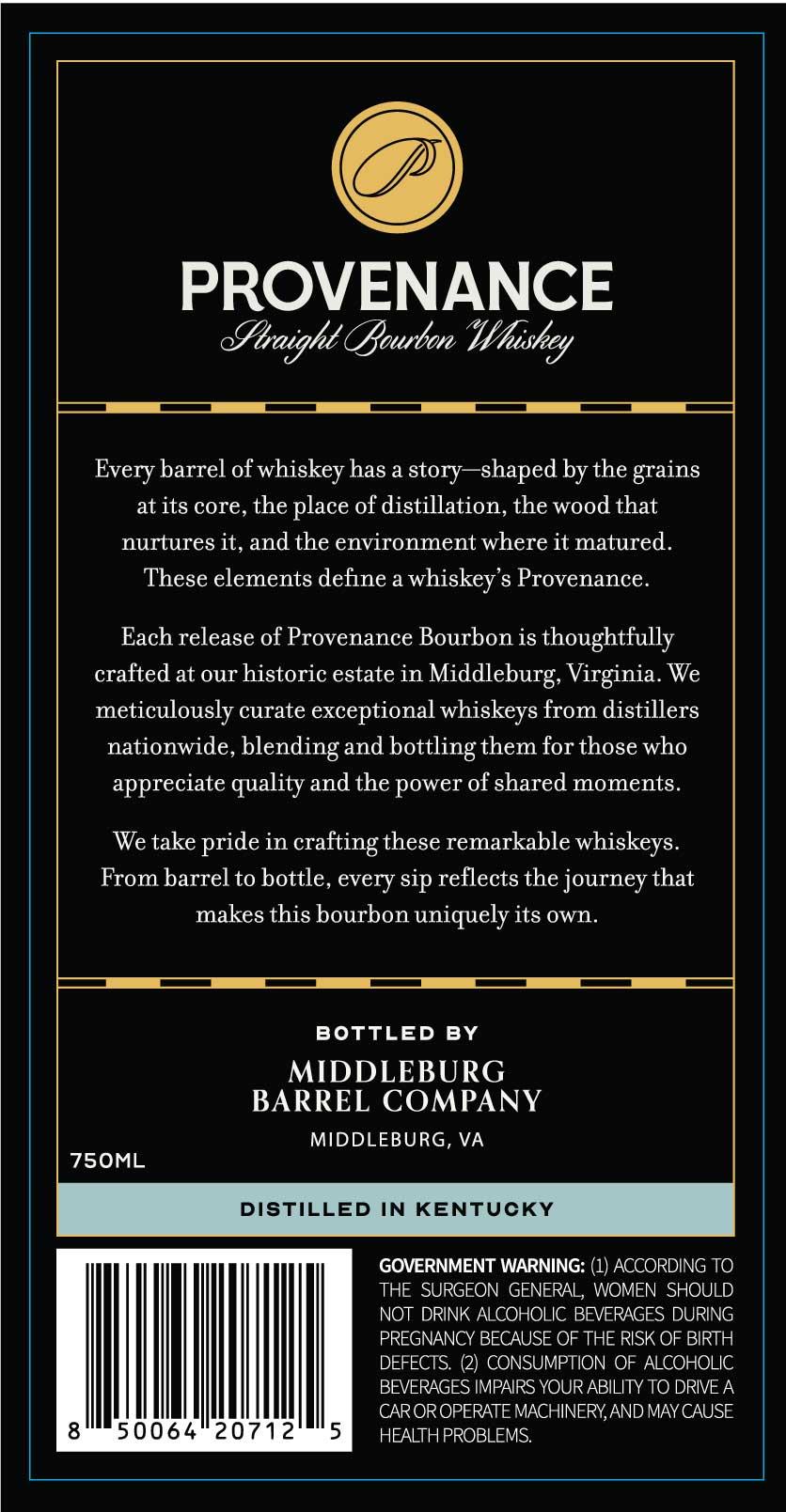 TABC label artwork for Provenance Straight Bourbon 14 Year