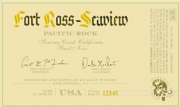 TABC label artwork for RAEN PACIFIC ROCK PINOT NOIR FORT ROSS-SEAVIEW
