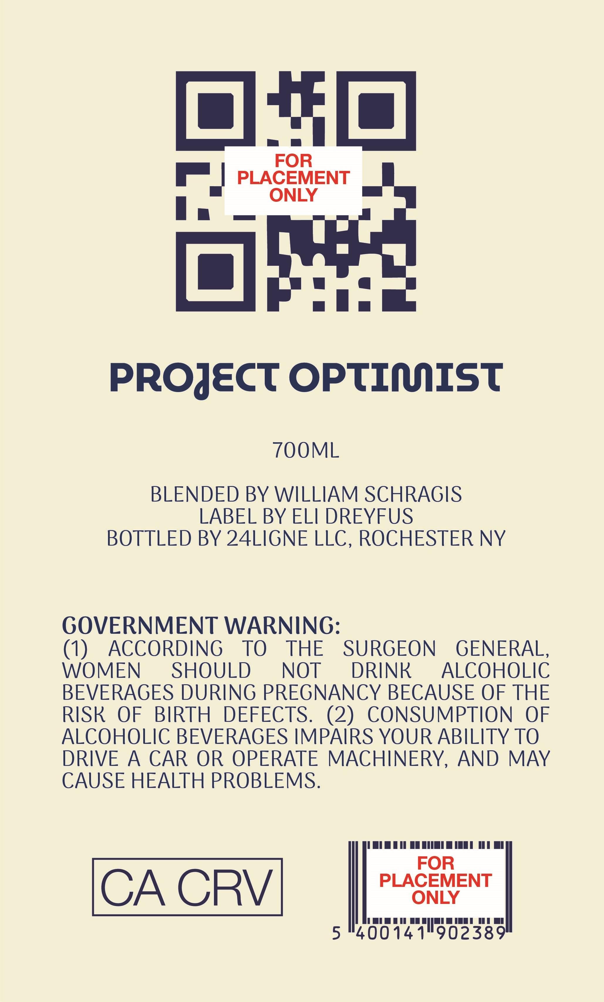 TABC label artwork for Project Optimist, Whiskey Bottled in Support of Displaced People, Blend No. 1A4, 9 Year