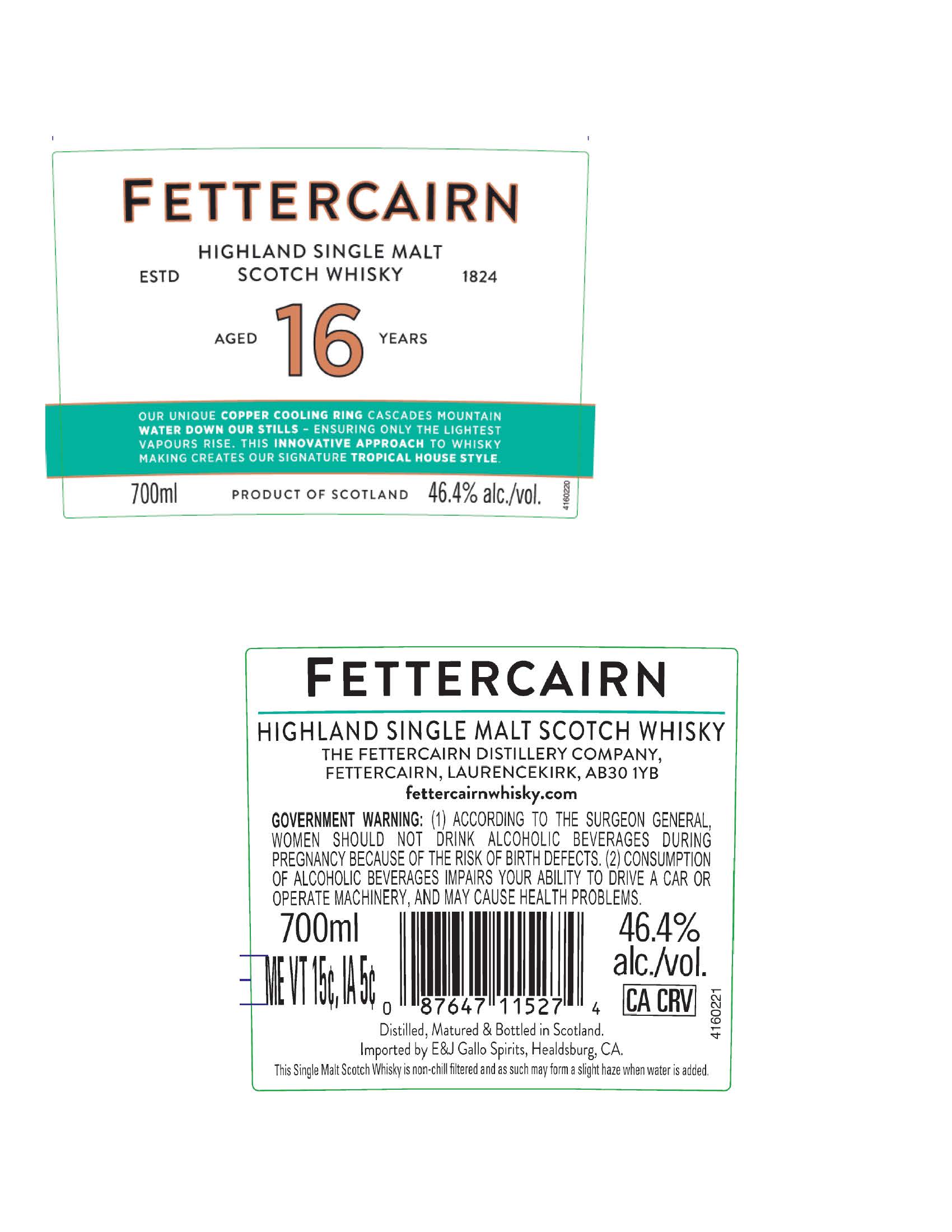 TABC label artwork for Fettercairn Aged 16 years Scotch-Single Malt