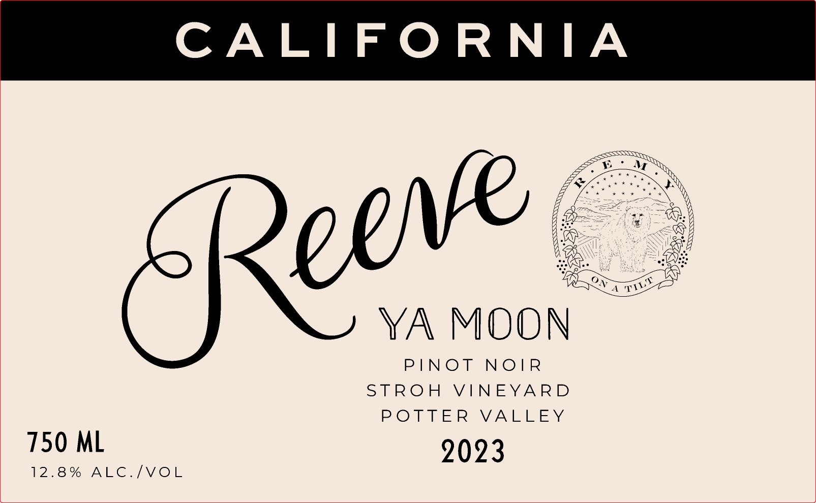 TABC label artwork for Reeve Wines Ya Moon Pinot Noir Potter Valley
