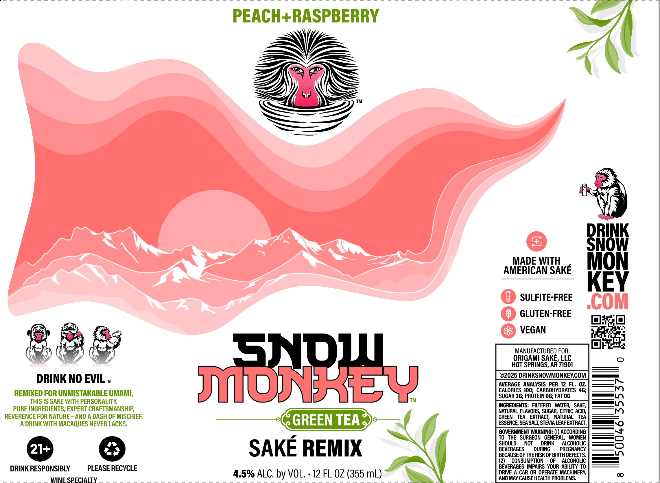 TABC label artwork for Snow Monkey Peach + Raspberry
