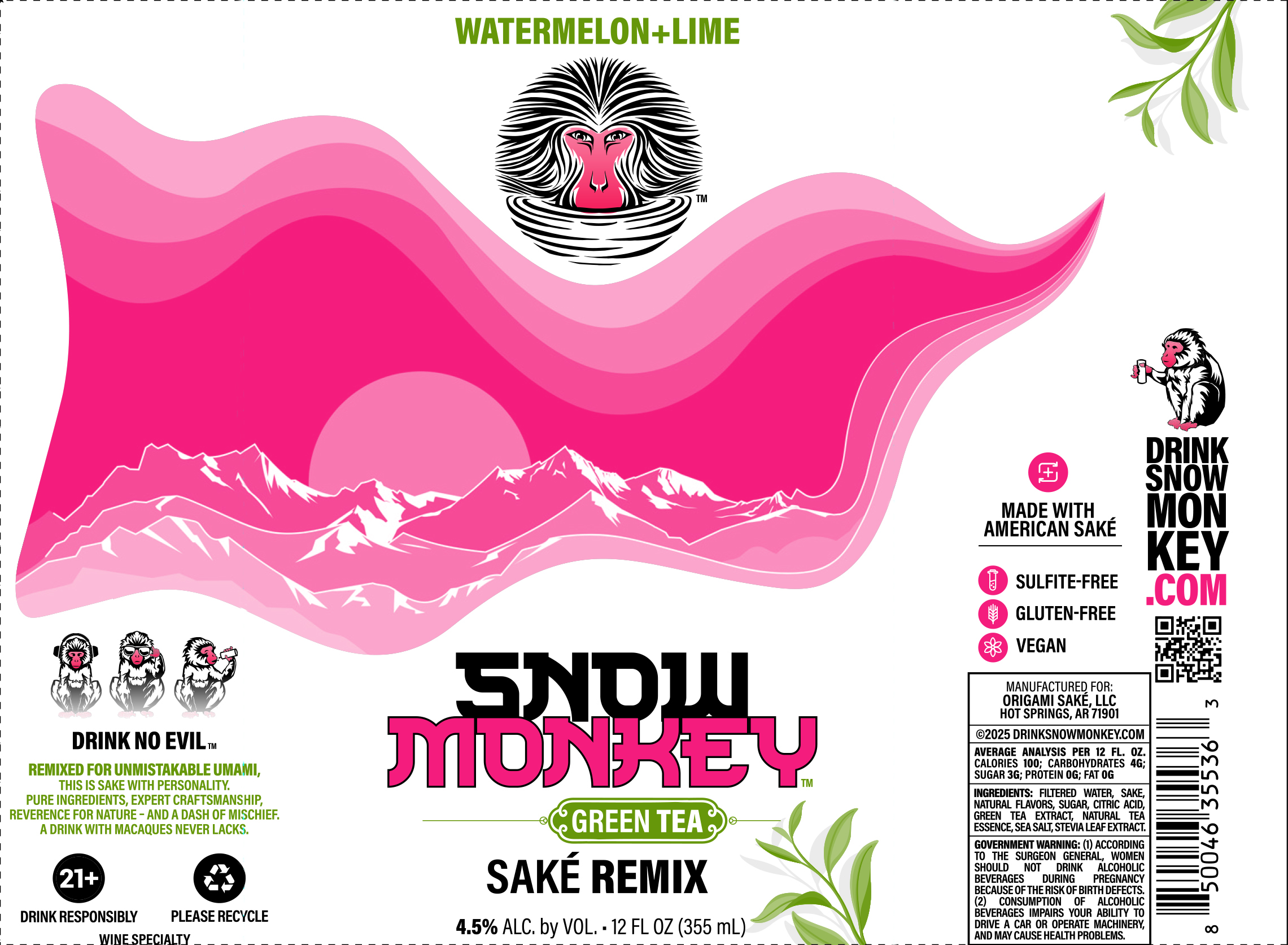 TABC label artwork for Snow Monkey Watermelon + Lime