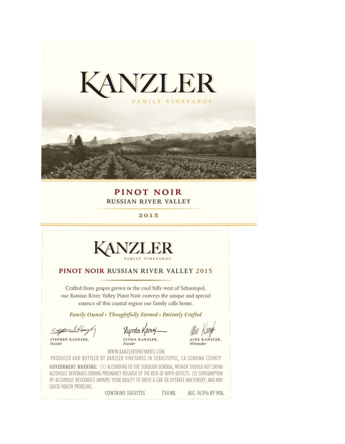 TABC label artwork for Kanzler Family Vineyard Pinot Noir, Russian River Valley