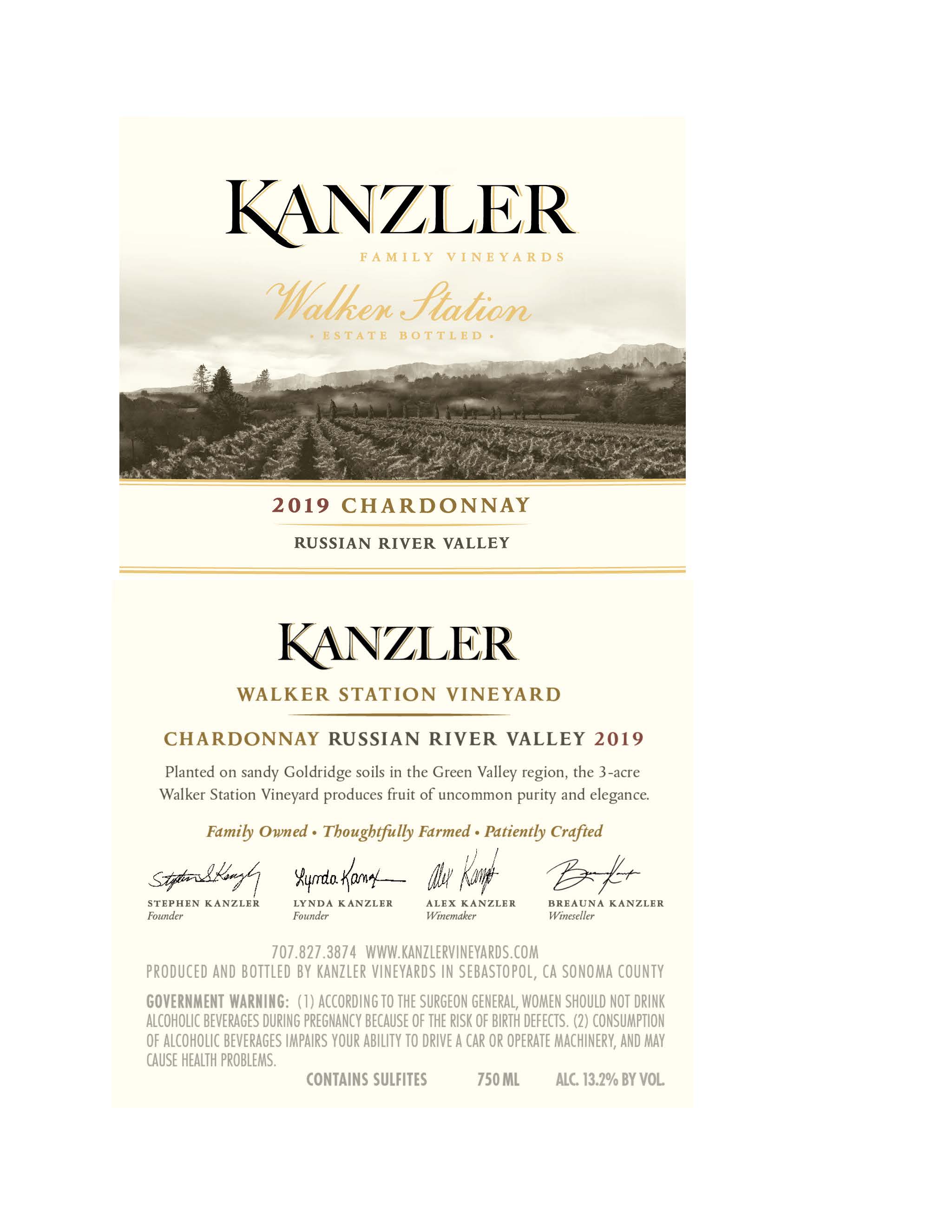 TABC label artwork for Kanzler Family Vineyards Chardonnay, Russian River Valley, Walker Station Estate Bottled